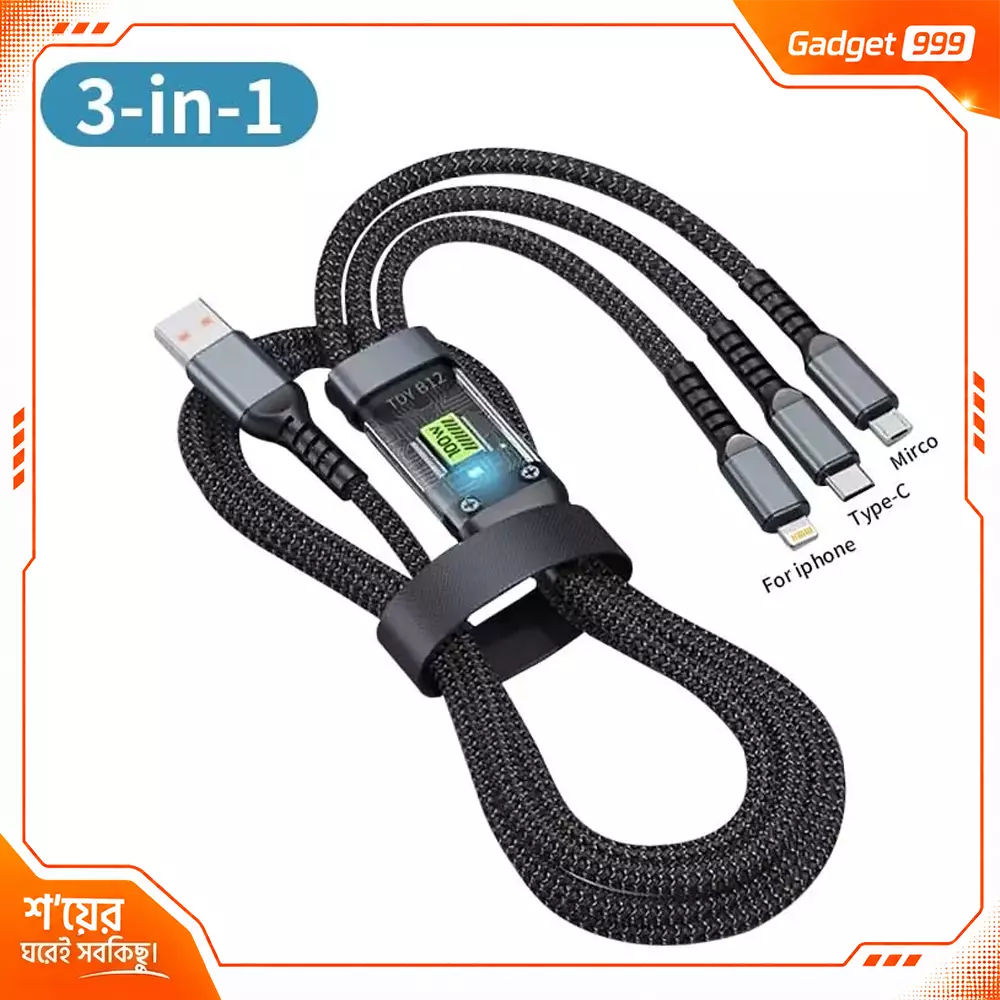 Reeoo 3-in-1 Charging Cable USB to Lightning Type-C & Micro USB